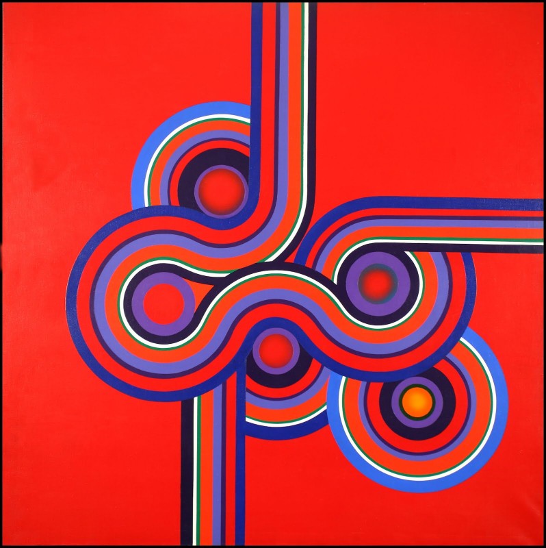 HOMENAJE A KŌRIN. SERIE II. N°11 (OLAS ROJAS EN MATSUSHIMA), 1976 Acrlylic on Canvas 63 × 63 in 160 × 160 cm. Museo de Arte Contemporáneo de Buenos Aires (Argentina) 